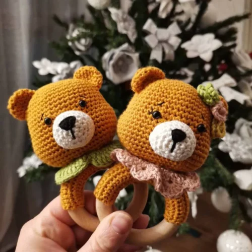 Crochet Bear Rattle/Teether, Holder/Pattern/PDF/English/ Amigurumi, Handmade, Baby toy, Baby shower, Newborn Toy, Crochet Bear photo review