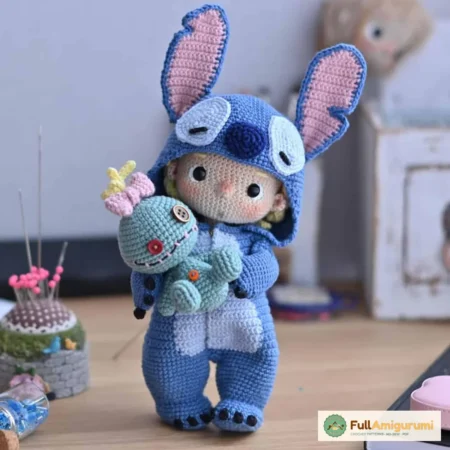 Combo 2in1 Crochet pattern for doll Fanny and monster costume PDF Engl – all patterns included