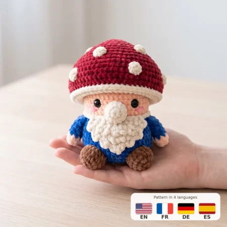 Mushroom Gnome – no-sew amigurumi crochet pattern