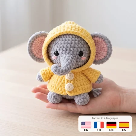 Raincoat Elephant – no-sew amigurumi crochet pattern