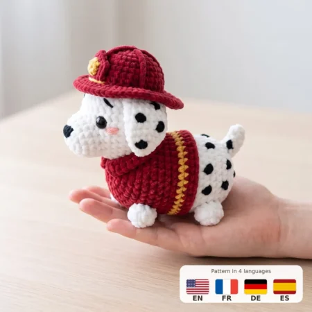 Firefighter Dalmatian – no-sew amigurumi crochet pattern