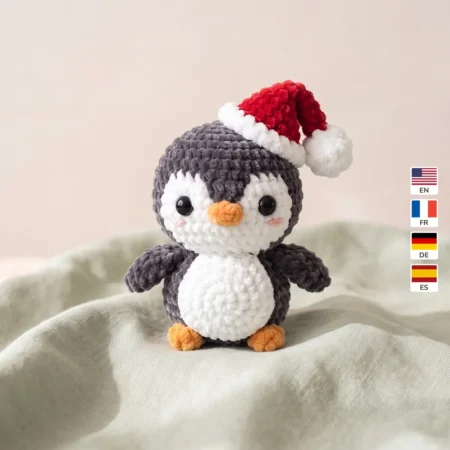 Baby Penguin in Santa Hat – no-sew amigurumi crochet pattern