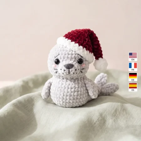 Baby Seal in Santa Hat – no-sew amigurumi crochet pattern