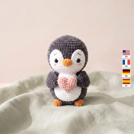 Penguin Holding a Heart – no-sew amigurumi crochet pattern