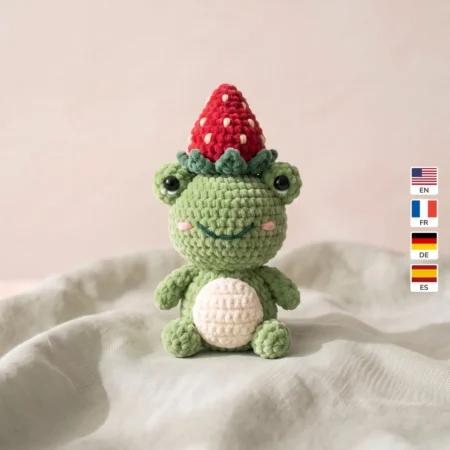 Frog with Strawberry Hat – no-sew amigurumi crochet pattern