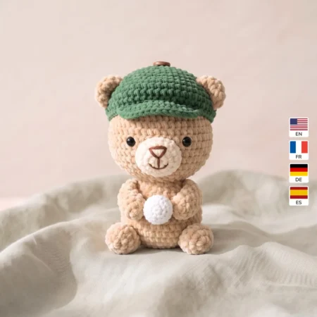 Bear with Golf Cap and Ball – no-sew amigurumi crochet pattern