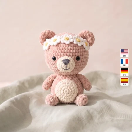 Bear with Daisy Crown – no-sew amigurumi crochet pattern