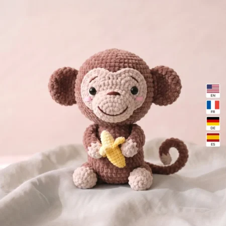Monkey with Banana – no-sew amigurumi crochet pattern