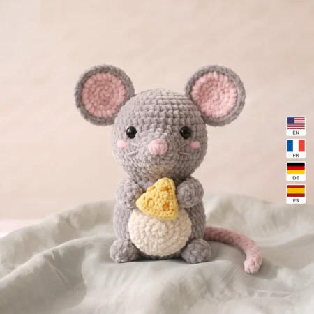 Farm Mouse with Cheese – no-sew amigurumi crochet pattern