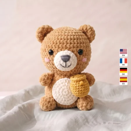 Honey Bear with Pot – no-sew amigurumi crochet pattern