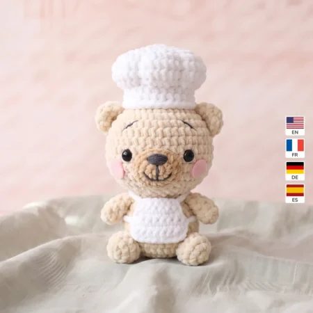 Chef Bear – no-sew amigurumi crochet pattern