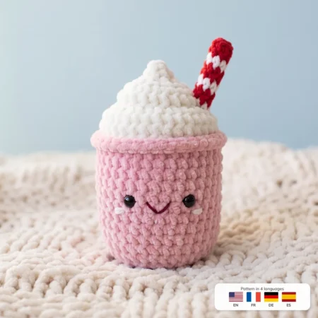 Strawberry Milkshake Buddy – no-sew amigurumi crochet pattern