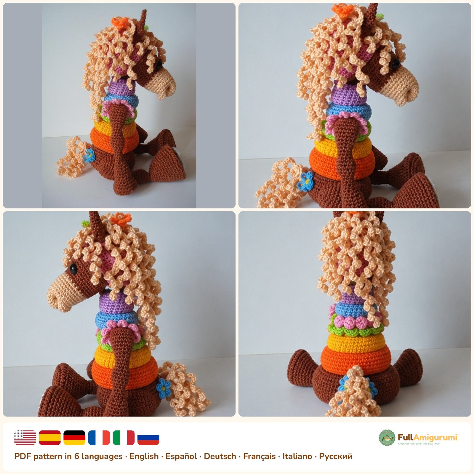 Rainbow Stacking Horse - FullAmigurumi Rainbow Stacking Horse crochet pattern
