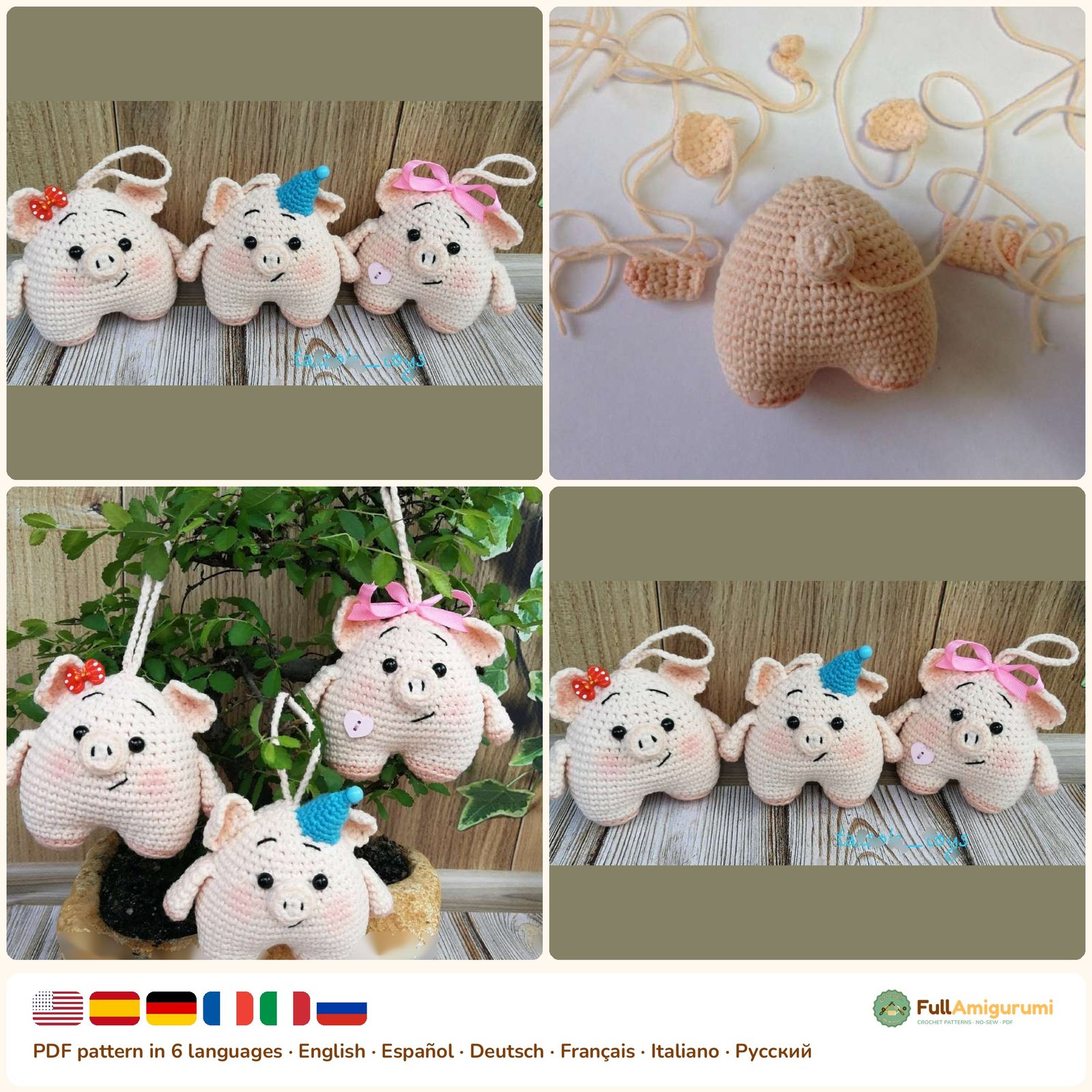 Mini Piggy Trio - FullAmigurumi Mini Piggy Trio crochet pattern