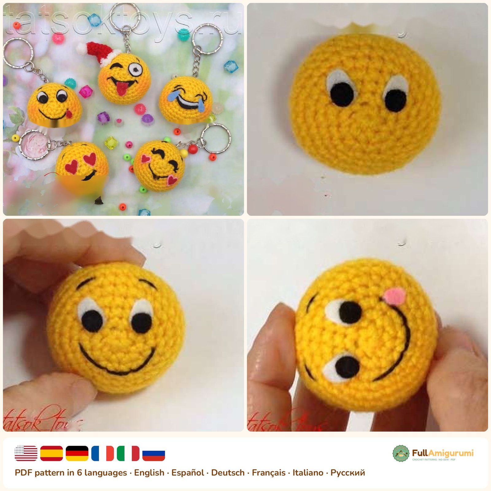 Smiley Keychains - FullAmigurumi Smiley Keychains crochet pattern
